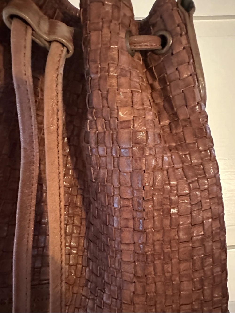 Liebeskind Woven Drawstring Crossbody Bag in Cognac Brown - Picture 13 of 14